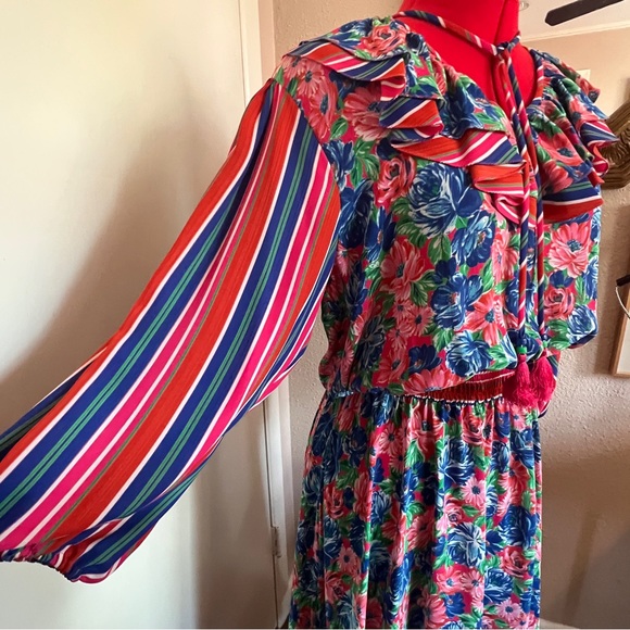 VTG Diane Freis Georgette Floral Stripe Dress - Picture 6 of 9
